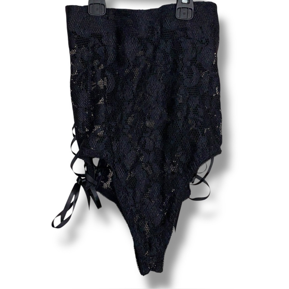Small NWOT Black Lace Up High Waisted Panties Retro Gift